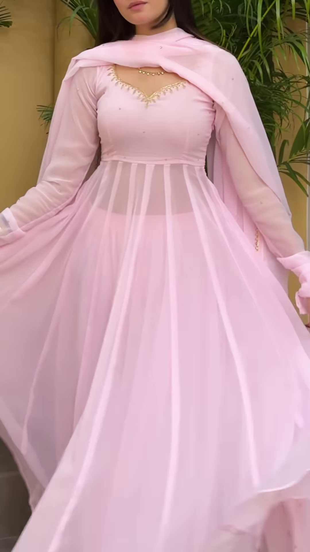 Powder Pink Grace: Georgette Anarkali Fusion Gown - Image 3