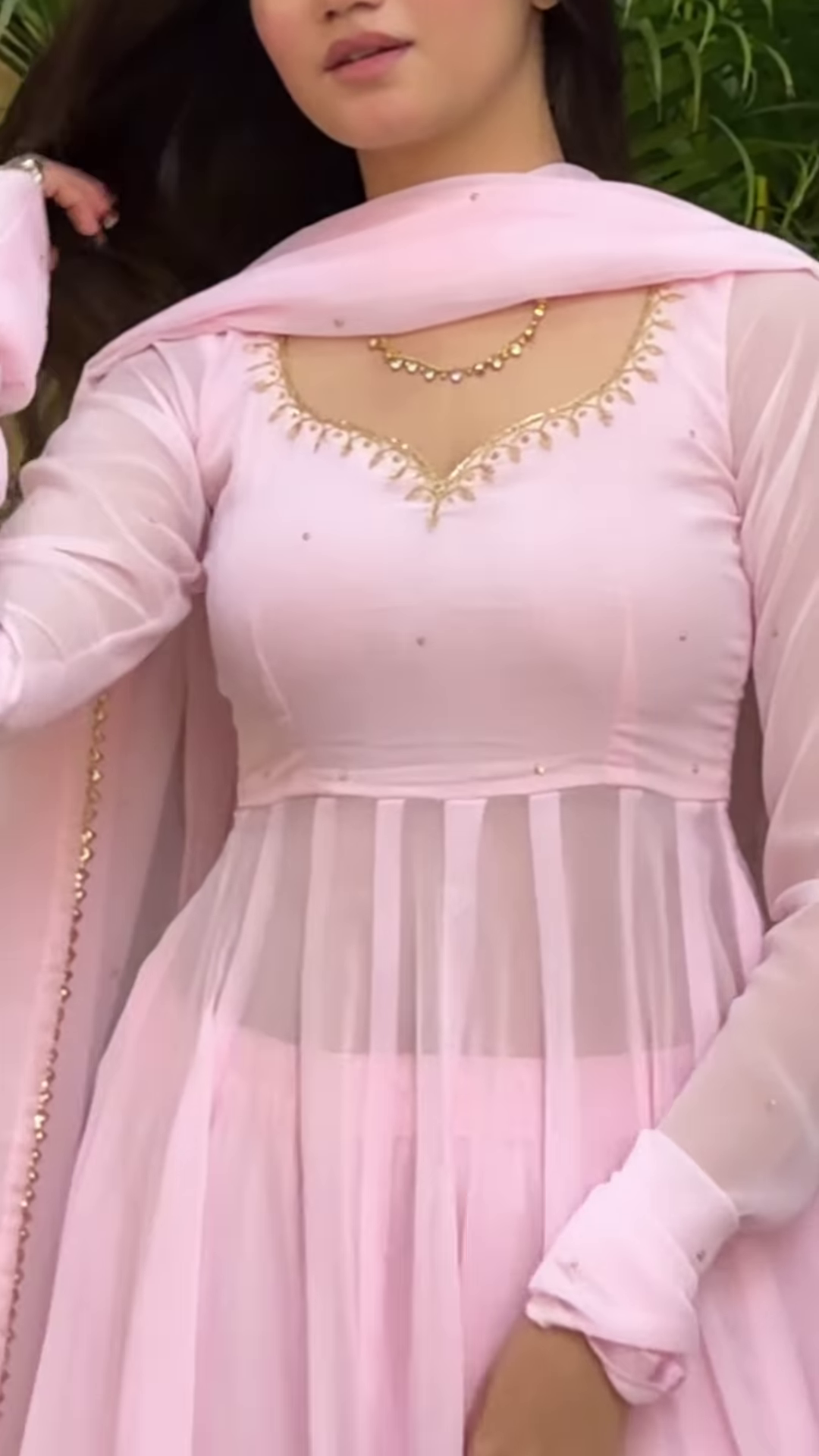 Powder Pink Grace: Georgette Anarkali Fusion Gown - Image 2