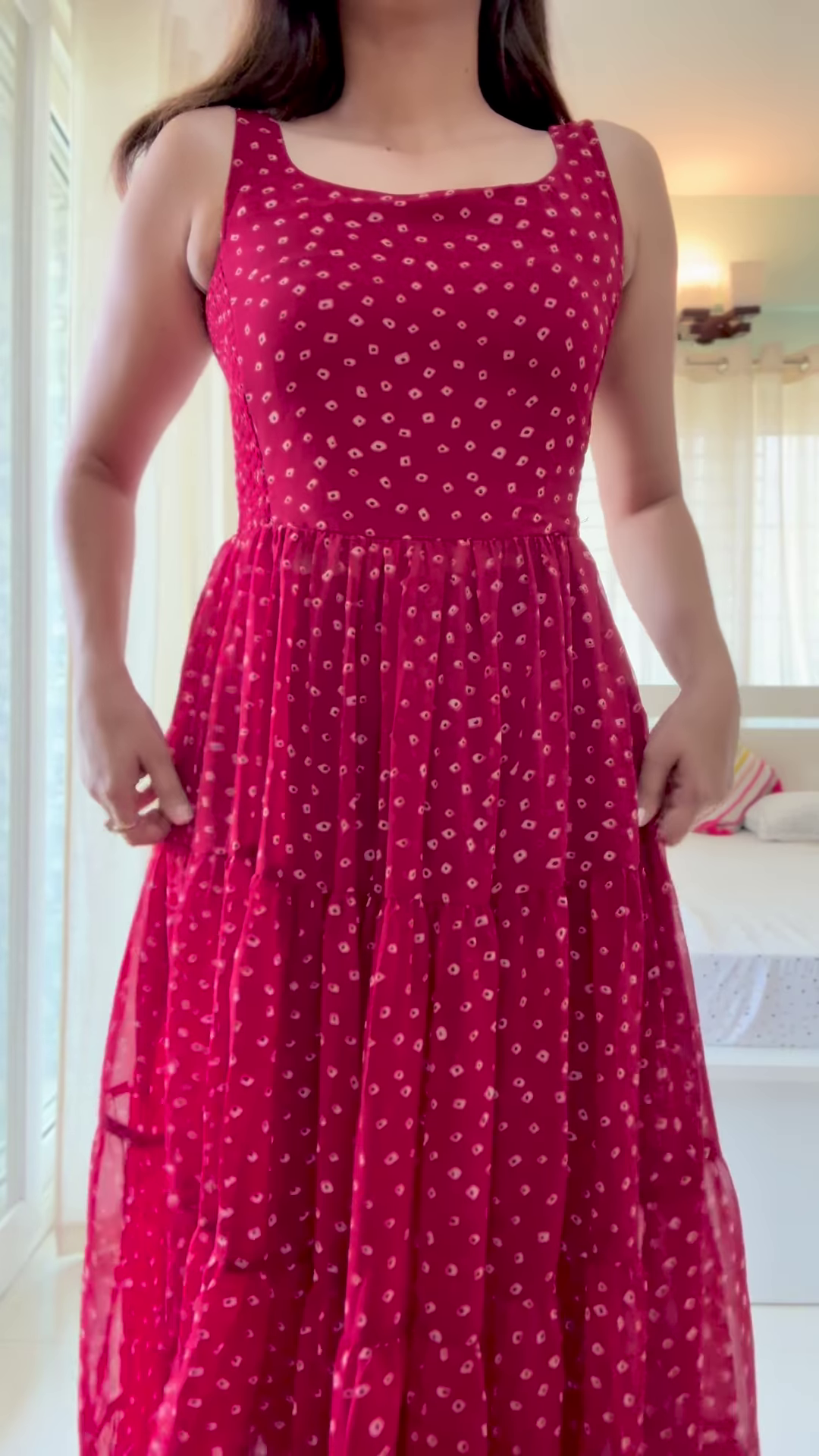 Wine Radiance: Bandhani Print Georgette Anarkali Gown - Image 2