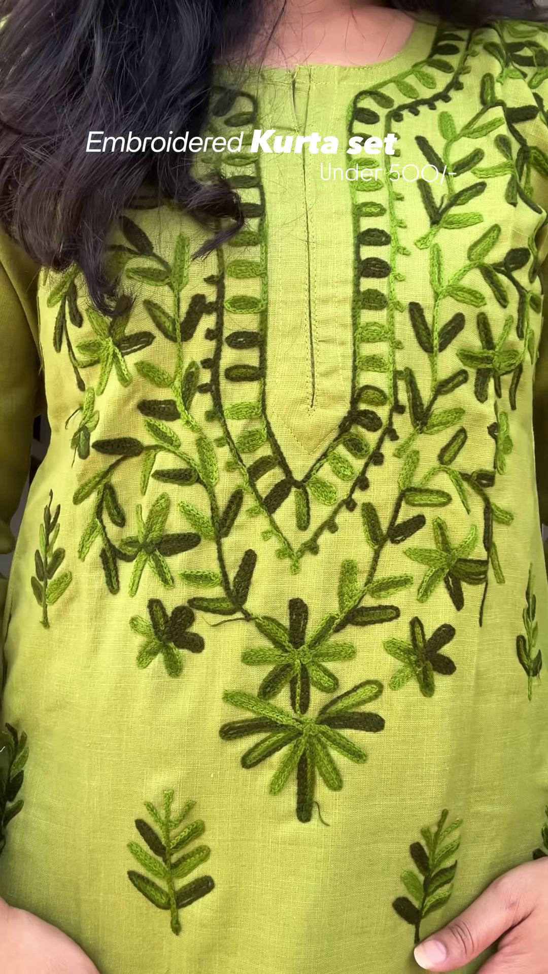 Olive Meadow: Hand-Embroidered Cotton Kurti & Pant Set - Image 2