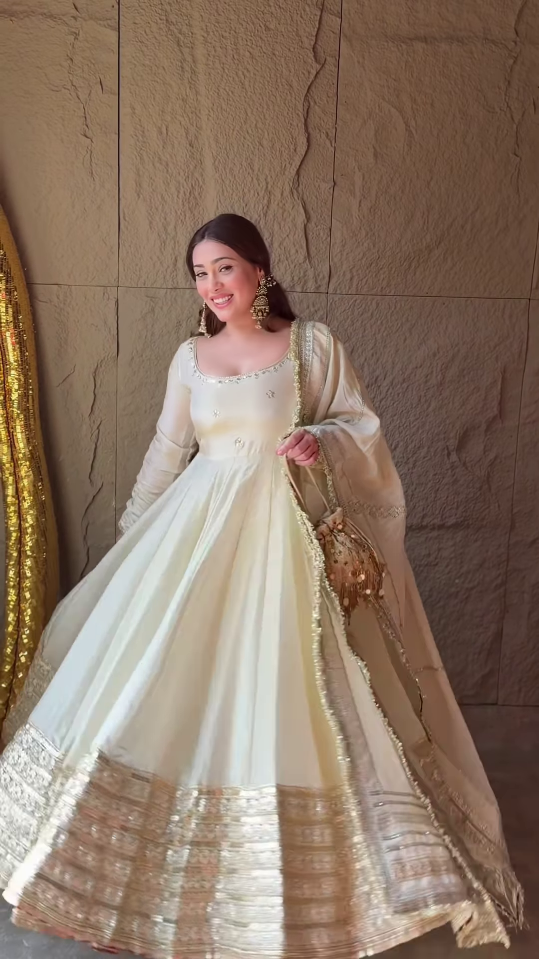 Rosewood Radiance: Angrakha Organza Anarkali Gown - Image 3