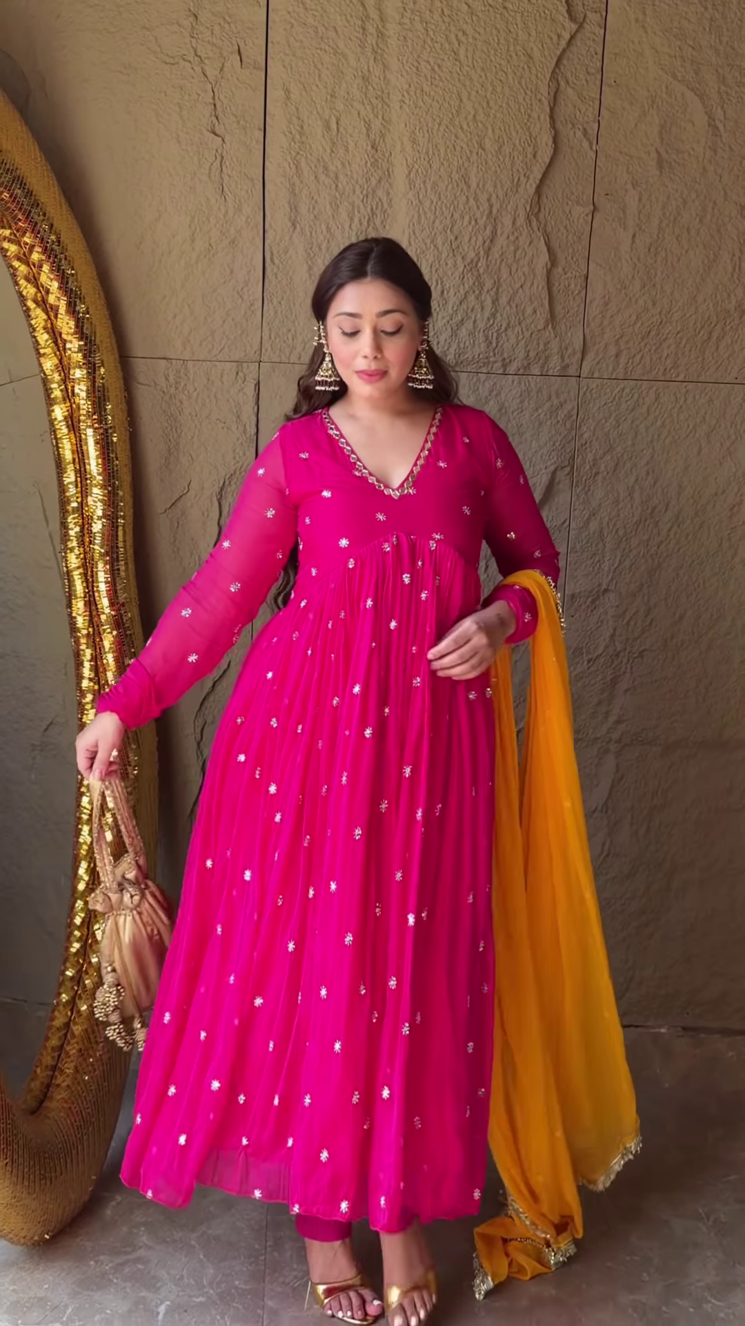 Rosewood Radiance: Angrakha Organza Anarkali Gown - Image 2