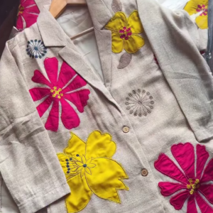 Meadow Bloom: Applique Linen Co-ord Blazer Set