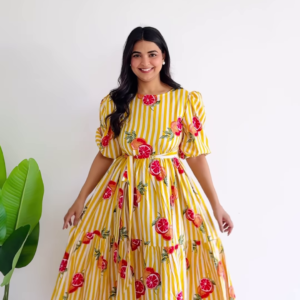 Citrus Sunshine: Tiered Candy-Stripe Midi Dress