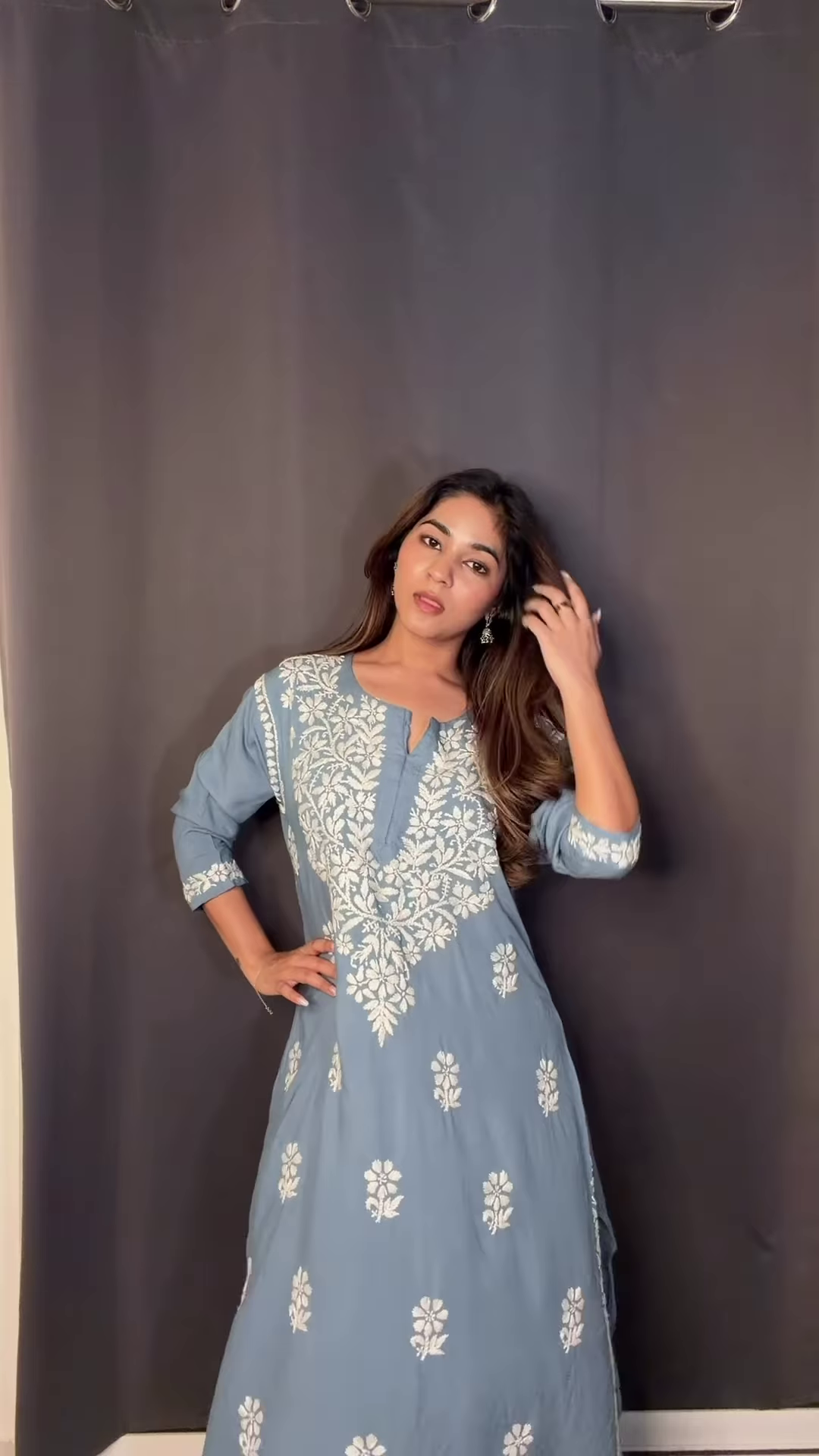 Onyx & Ivory: Monochrome Floral Chikankari Kurti - Image 4