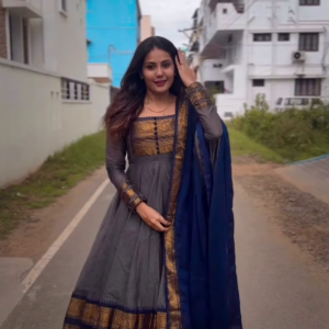 Charcoal Heritage: Mangalagiri Silk-Cotton Anarkali Set