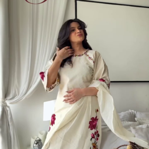 Whimsical Bloom: Embroidered Chanderi Silk Suit Set