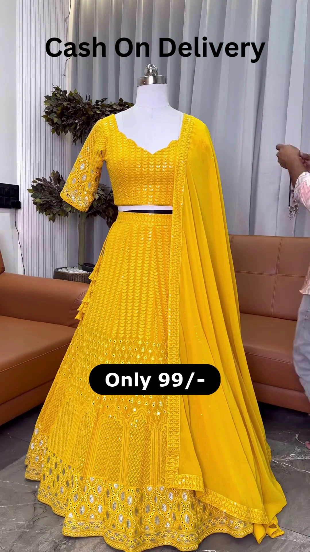 Canary Radiance: Chikankari & Mirror-Work Lehenga Choli Set