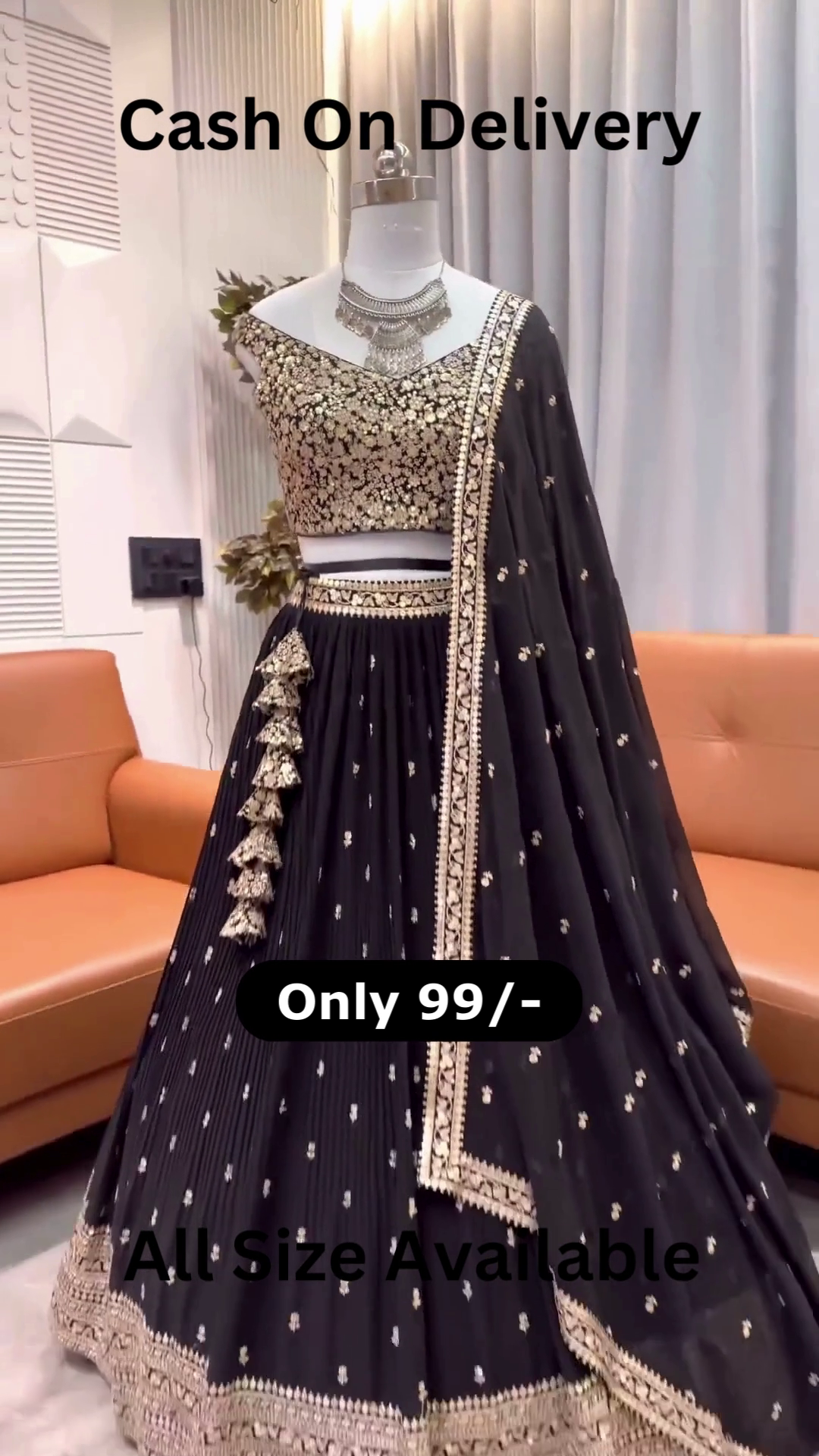 Midnight Shimmer: Heavily Sequined Black & Gold Lehenga Choli Set