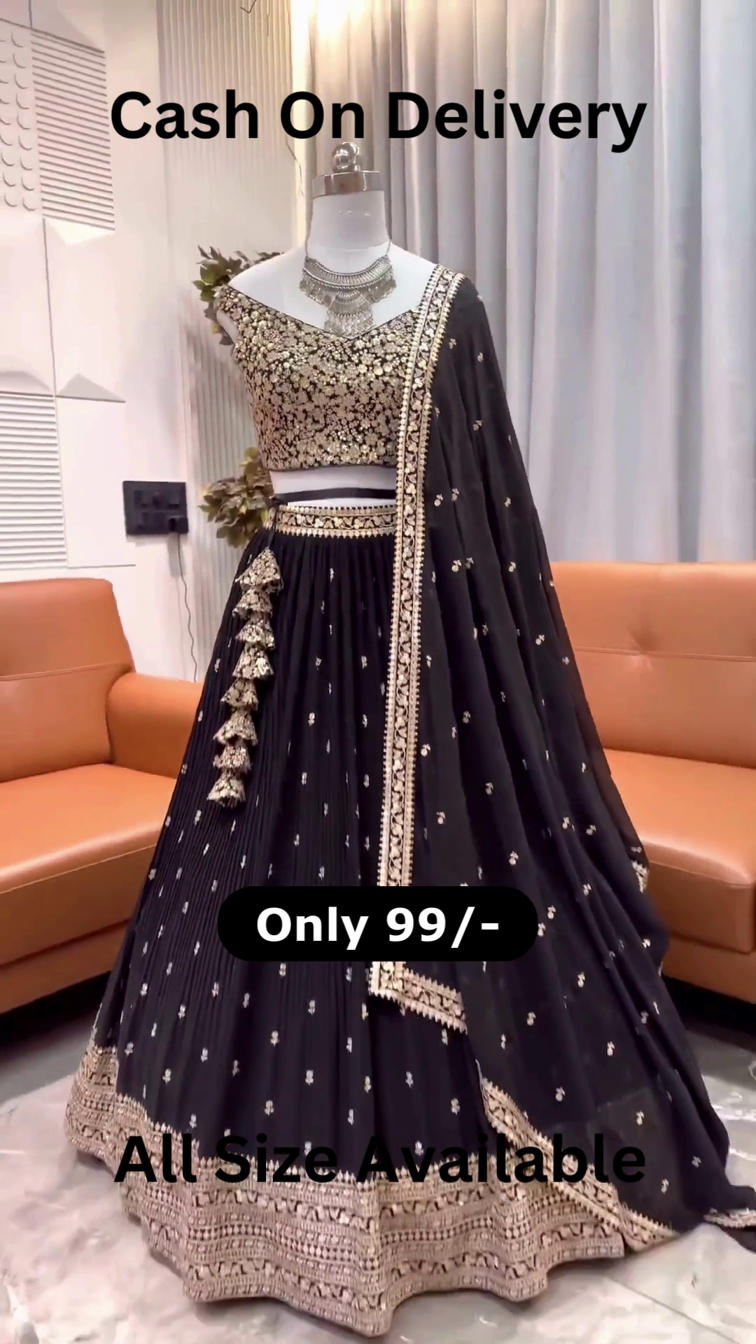 Midnight Shimmer: Heavily Sequined Black & Gold Lehenga Choli Set - Image 4