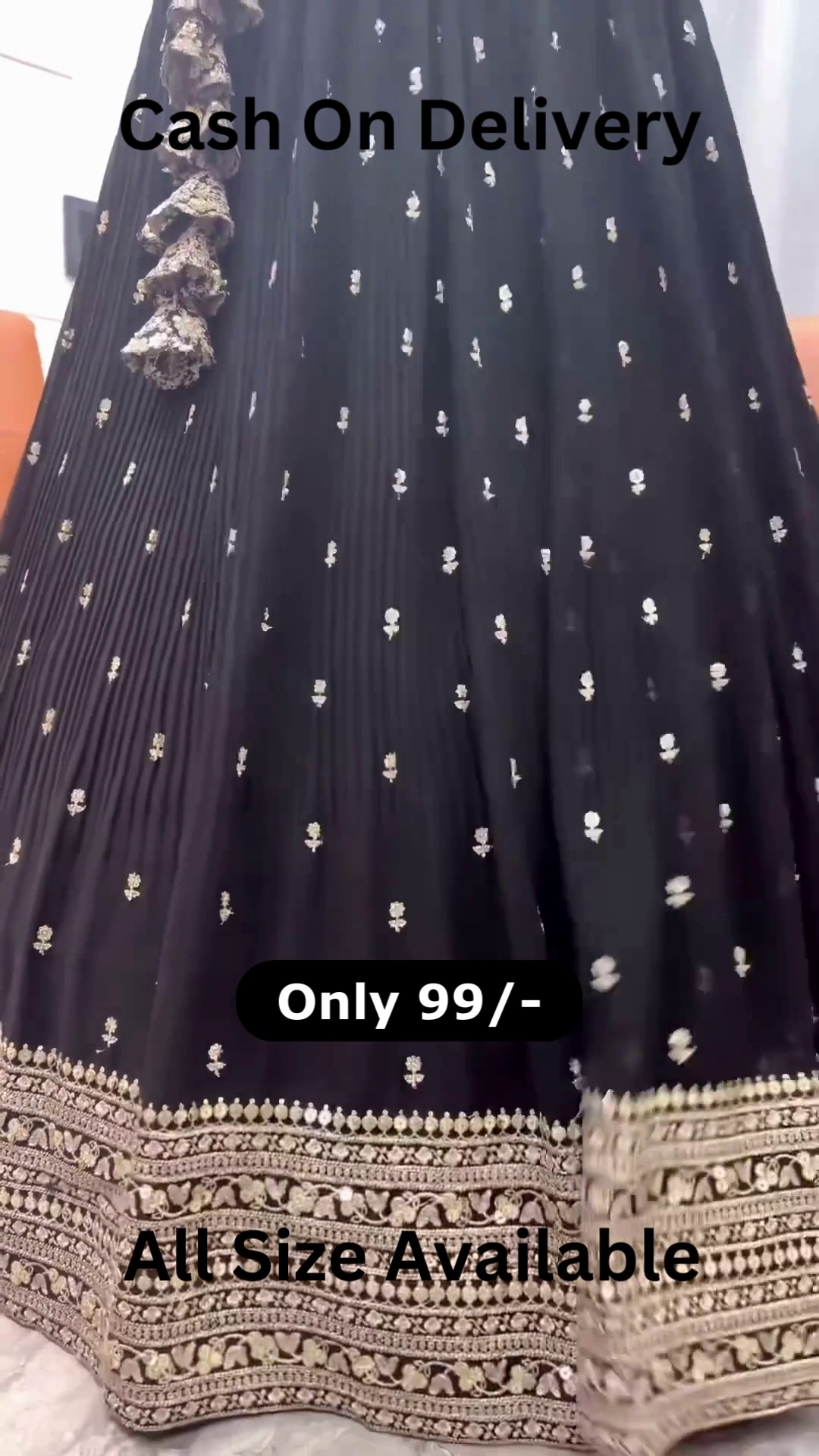 Midnight Shimmer: Heavily Sequined Black & Gold Lehenga Choli Set - Image 3