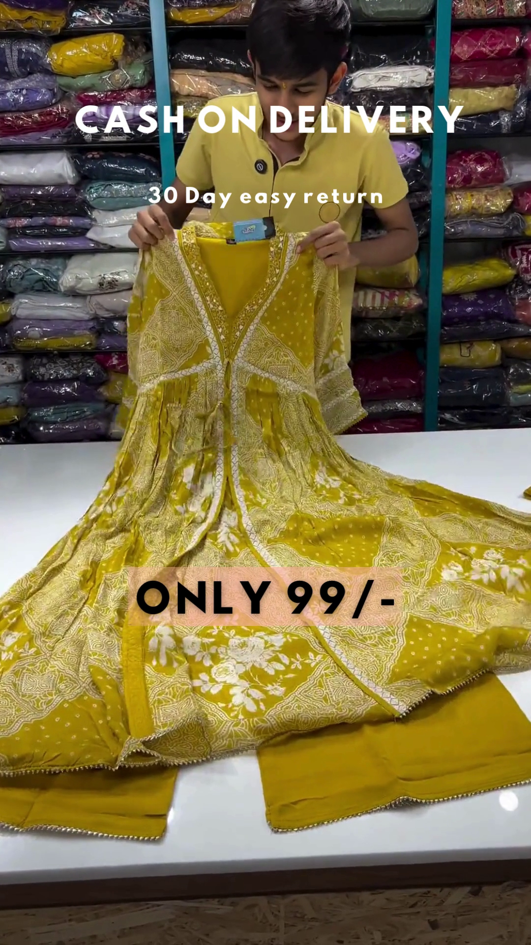 Olive Bloom: Angrakha-Style Printed Anarkali Kurta & Trouser Set