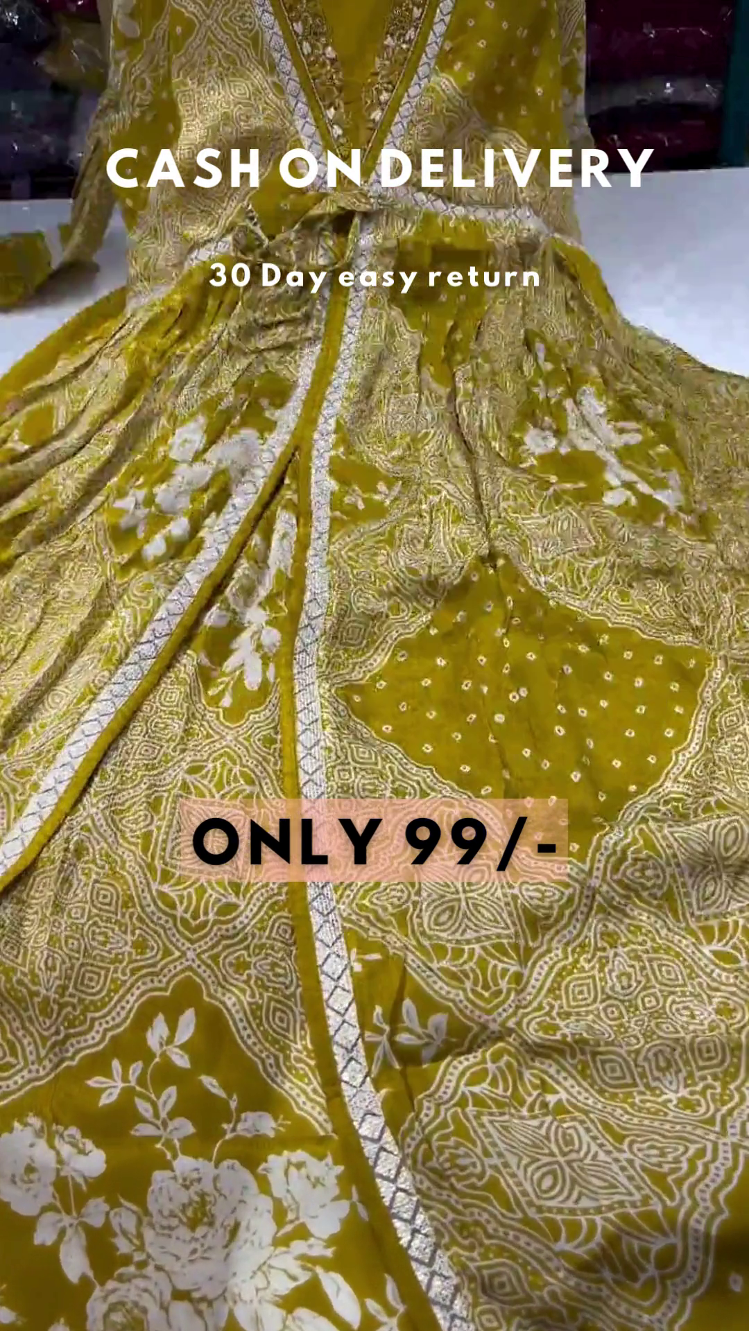 Olive Bloom: Angrakha-Style Printed Anarkali Kurta & Trouser Set - Image 3