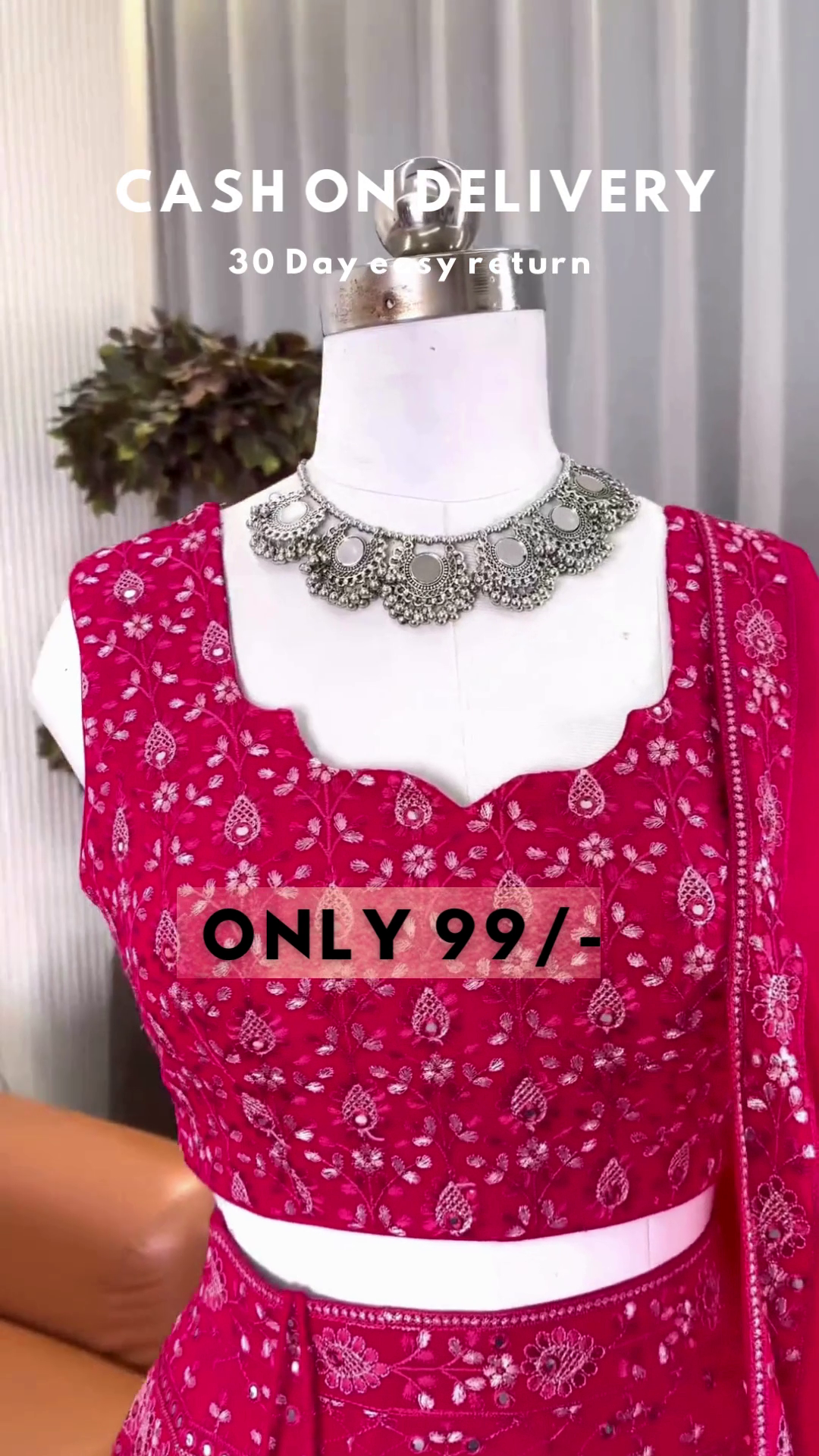 Rani Grace: Chikankari & Mirror-Work Lehenga Choli Set - Image 3