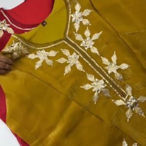 Elegant Gota Patti Embroidered Chanderi Kurta Set – Available in Midnight Black, Mustard Yellow & Crimson Red