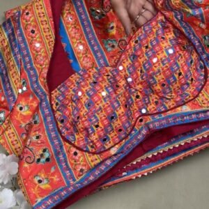 Vibrant Mirror-Embellished Floral Printed Ethnic Ensemble – Available in Radiant Crimson & Soft Blush Pastel