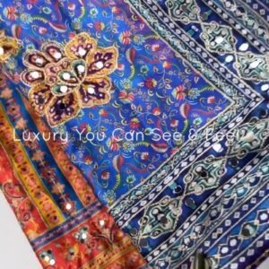 Opulent Mirror-Embellished Patchwork Lehenga Set – Available in Royal Blue & Sunset Orange