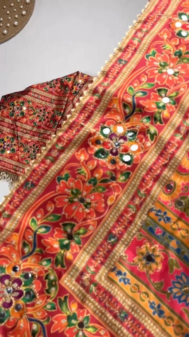 Opulent Mirror-Embellished Patchwork Lehenga Set – Available in Royal Blue & Sunset Orange - Image 3