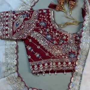 Royal Velvet & Organza Co-Ord Saree Set – Available in Maroon & White