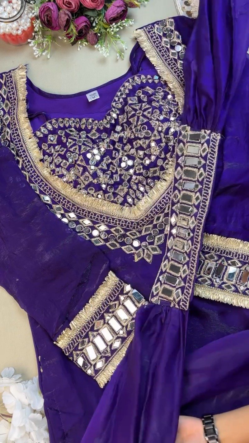 Royal Purple Mirror-Work Handcrafted Festive Kurta