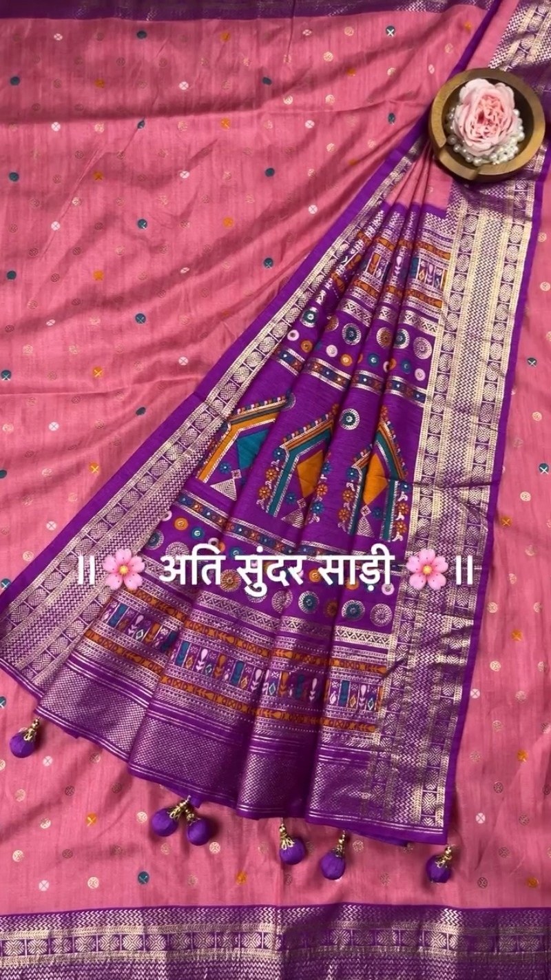 Regal Patola-Style Woven Silk Saree with Traditional Tassels – Available in Mint Green, Deep Grey, Soft Pink & Forest Green - Image 6