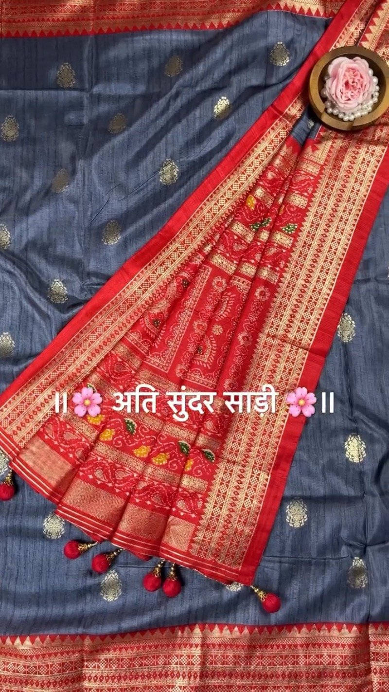 Regal Patola-Style Woven Silk Saree with Traditional Tassels – Available in Mint Green, Deep Grey, Soft Pink & Forest Green - Image 8