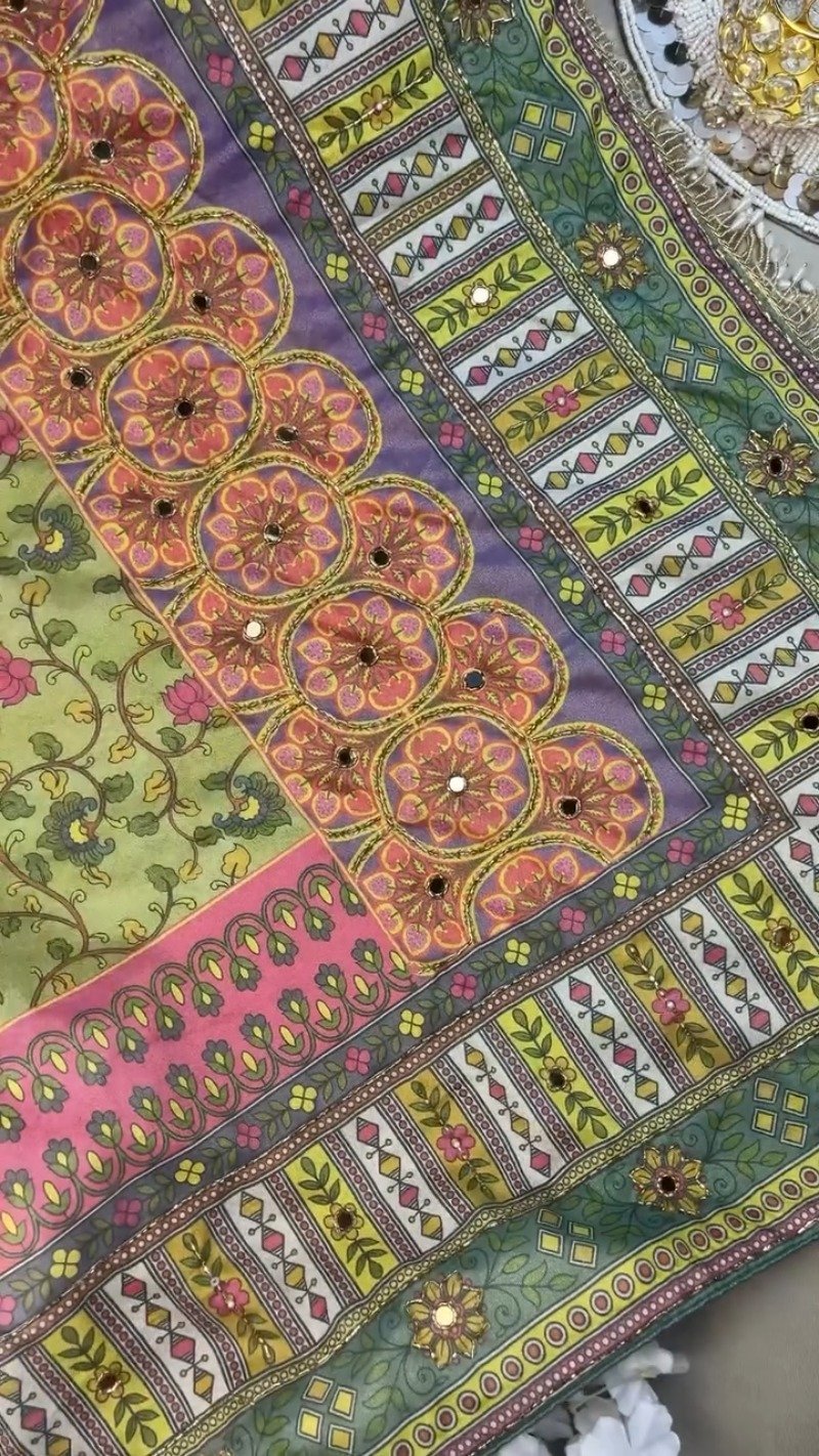 Floral Mirage Embroidered Silk Lehenga Set – Available in Vibrant Green & Soft Lilac - Image 5