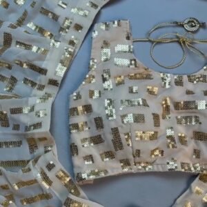 Luminous Champagne Sequin Geometric Saree and Blouse Set