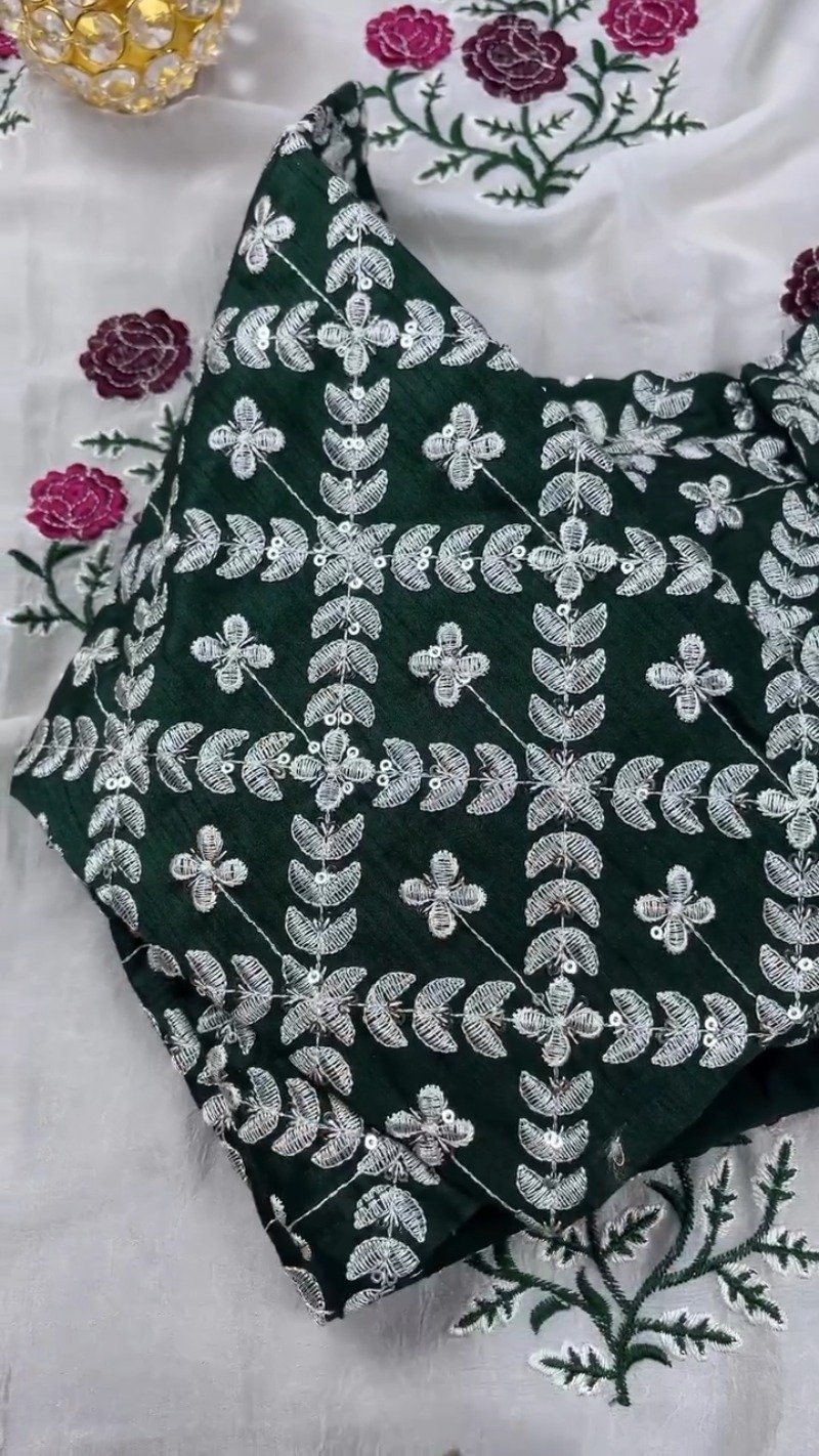 Enchanting Floral Embroidered Kurta Set with Sequin Detailing – Available in Emerald Green & Ivory White - Image 6