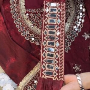Royal Maroon Mirror-Work Festive Kurta Set