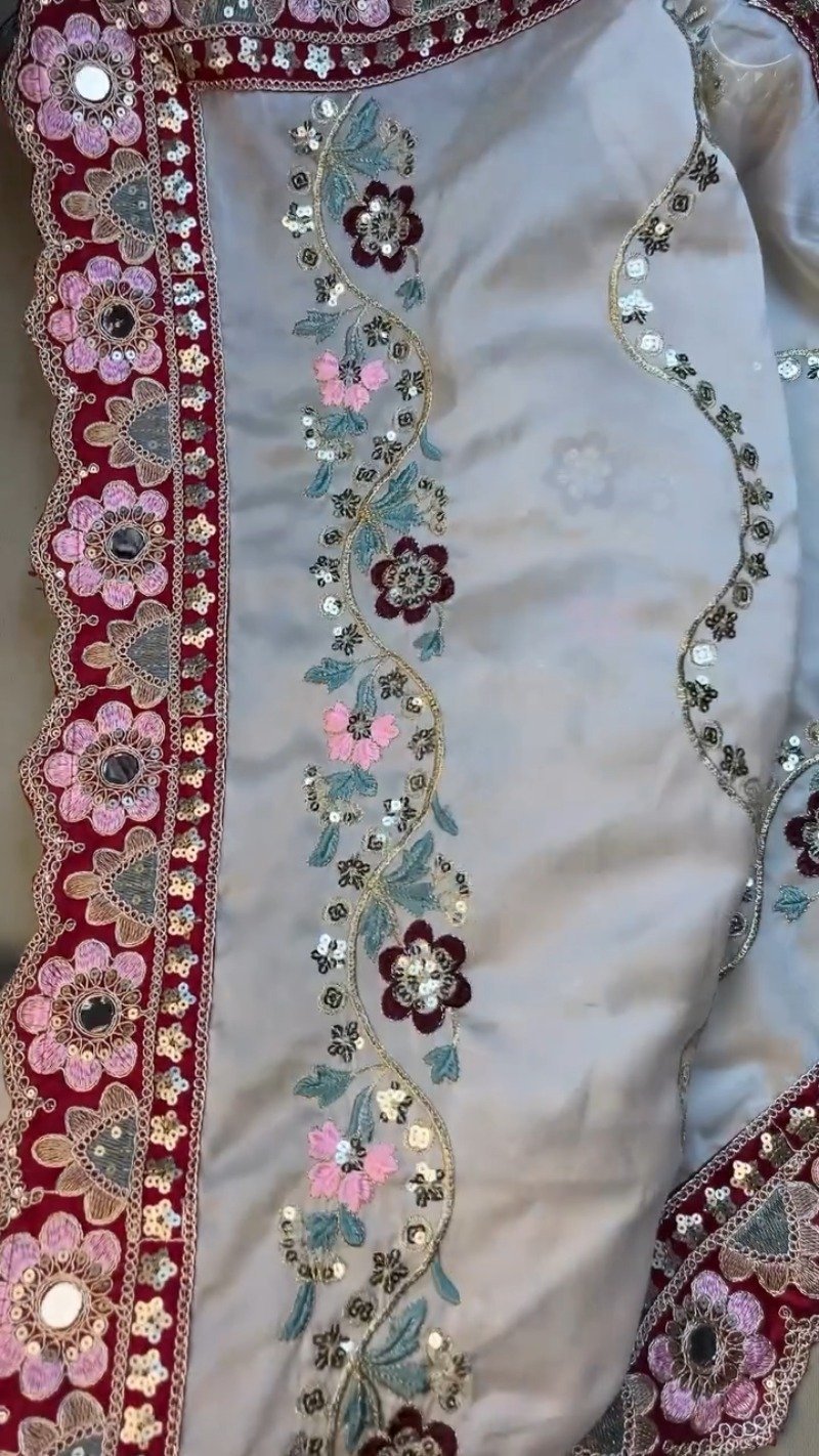 Regal Maroon & Soft Cream Embroidered Saree Ensemble – Available in Maroon & Cream - Image 6