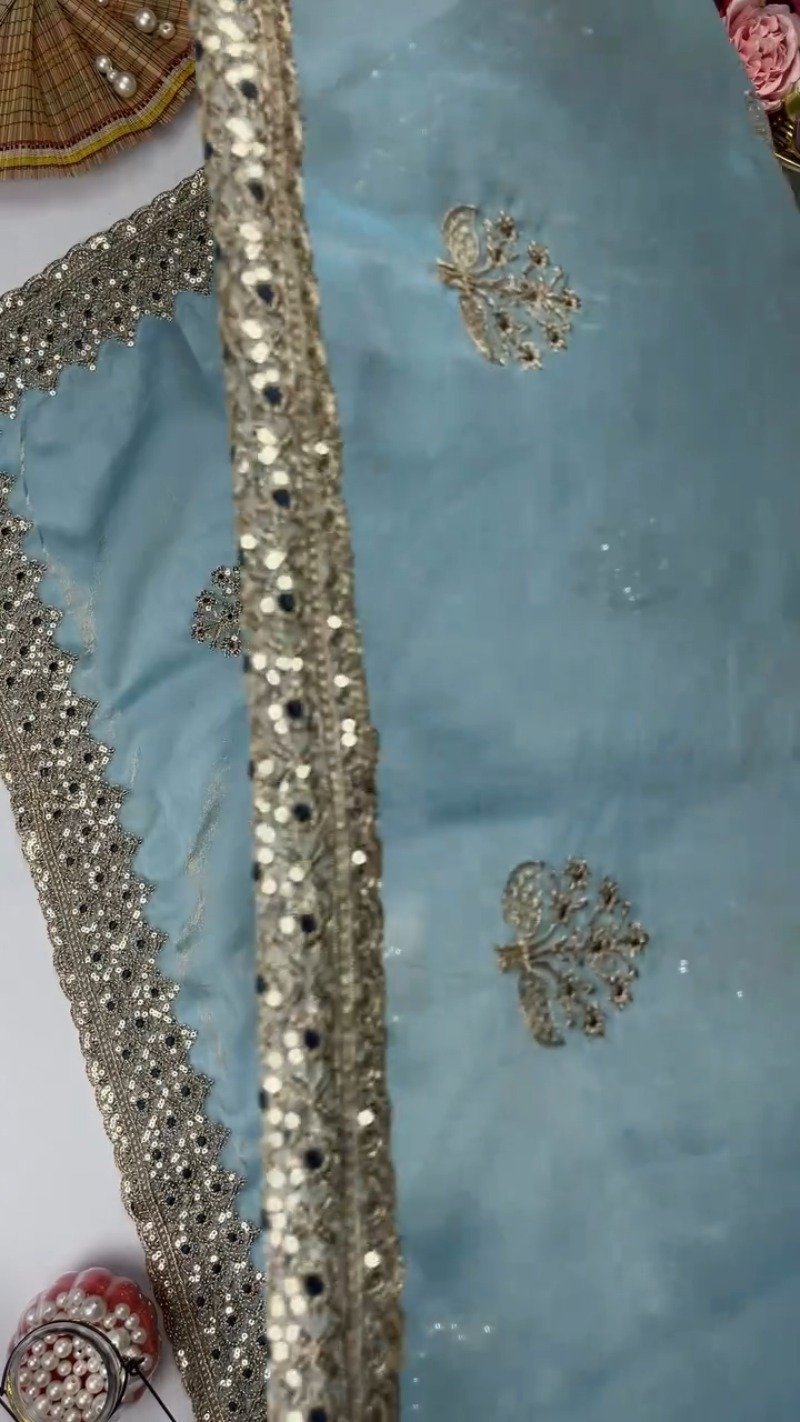Opulent Sequin-Embroidered Saree with Heavily Embellished Blouse – Available in Sky Blue & Maroon - Image 7