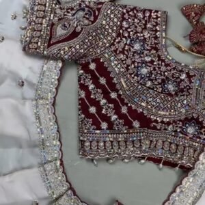 Midnight Maroon & Ivory Royal Embroidered Saree Set – Available in Maroon & Ivory