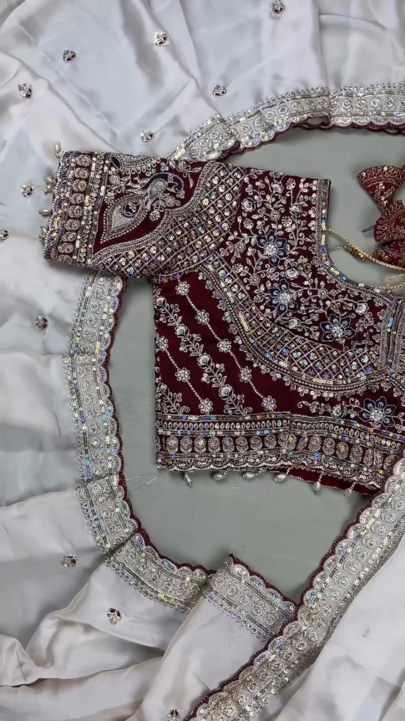Midnight Maroon & Ivory Royal Embroidered Saree Set – Available in Maroon & Ivory