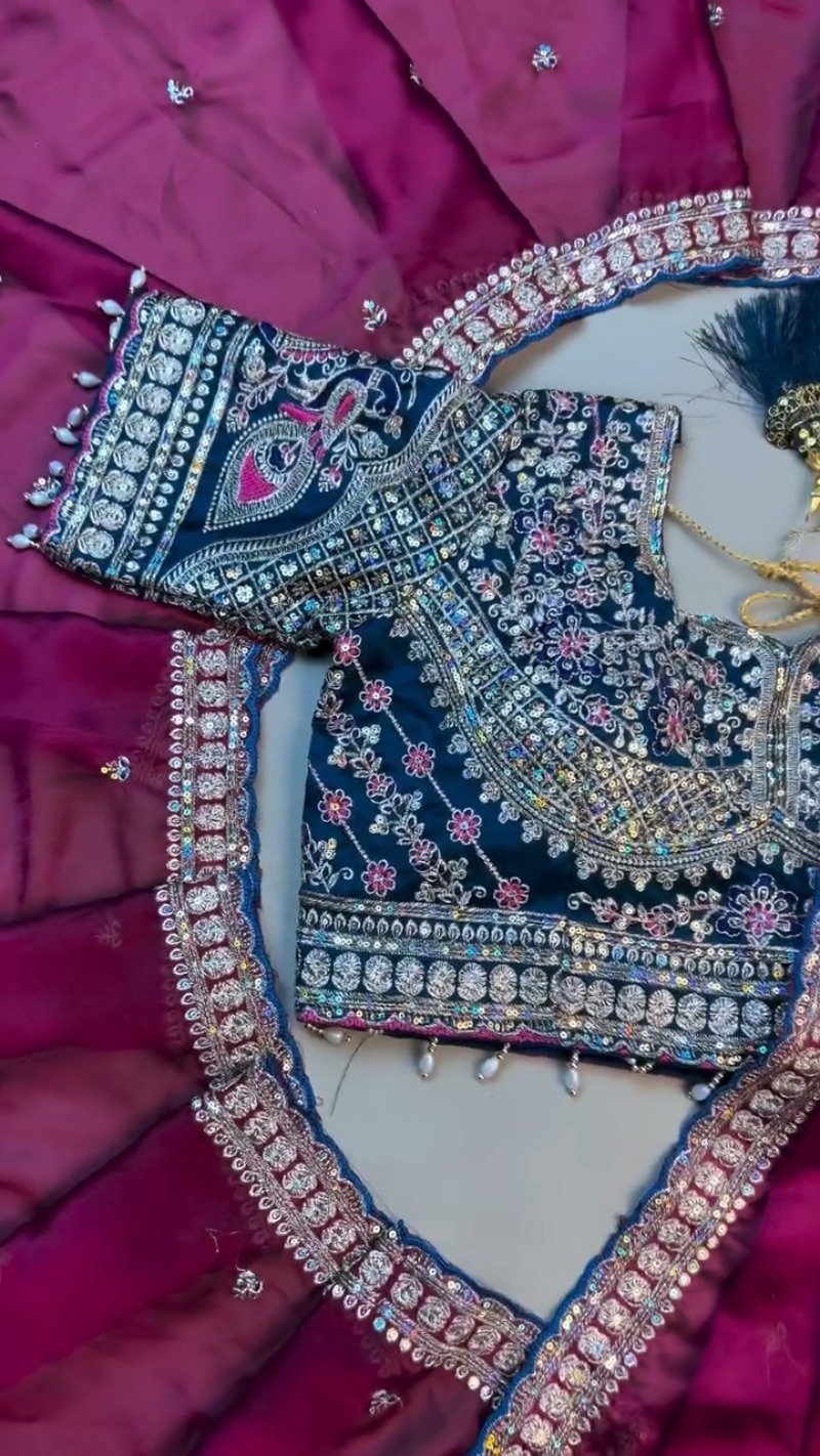 Opulent Velvet & Silk Blend Designer Lehenga Set – Available in Midnight Blue & Royal Wine