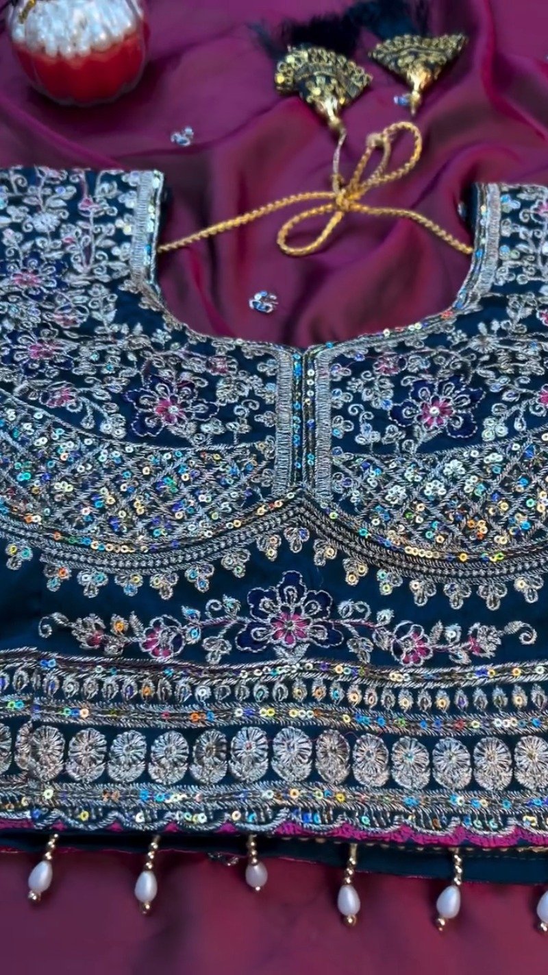 Opulent Velvet & Silk Blend Designer Lehenga Set – Available in Midnight Blue & Royal Wine - Image 6