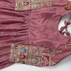 Elegant Mirror-Work Anarkali Kurta Set – Available in Sage Green & Mauve Pink