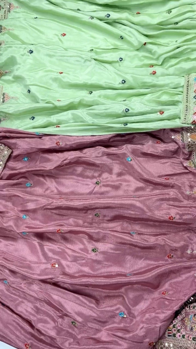 Elegant Mirror-Work Anarkali Kurta Set – Available in Sage Green & Mauve Pink - Image 5