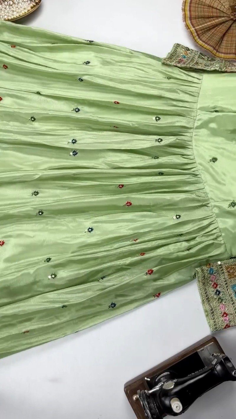 Elegant Mirror-Work Anarkali Kurta Set – Available in Sage Green & Mauve Pink - Image 6