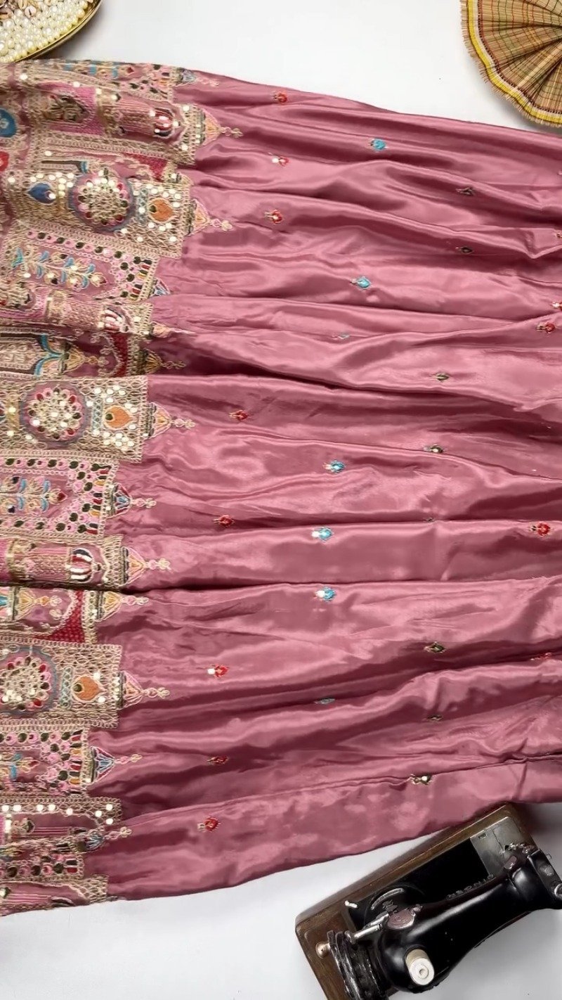 Elegant Mirror-Work Anarkali Kurta Set – Available in Sage Green & Mauve Pink - Image 7
