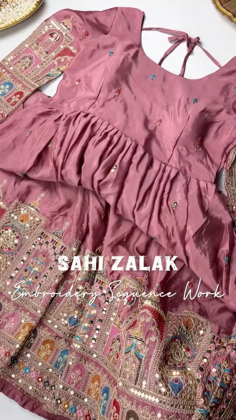Elegant Mirror-Work Anarkali Kurta Set – Available in Sage Green & Mauve Pink - Image 8