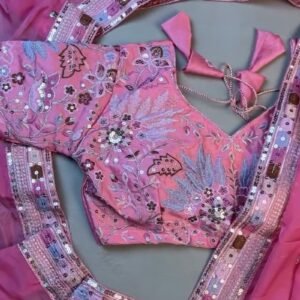 Rosy Radiance Floral Embroidered Saree Set – Available in Vibrant Pink