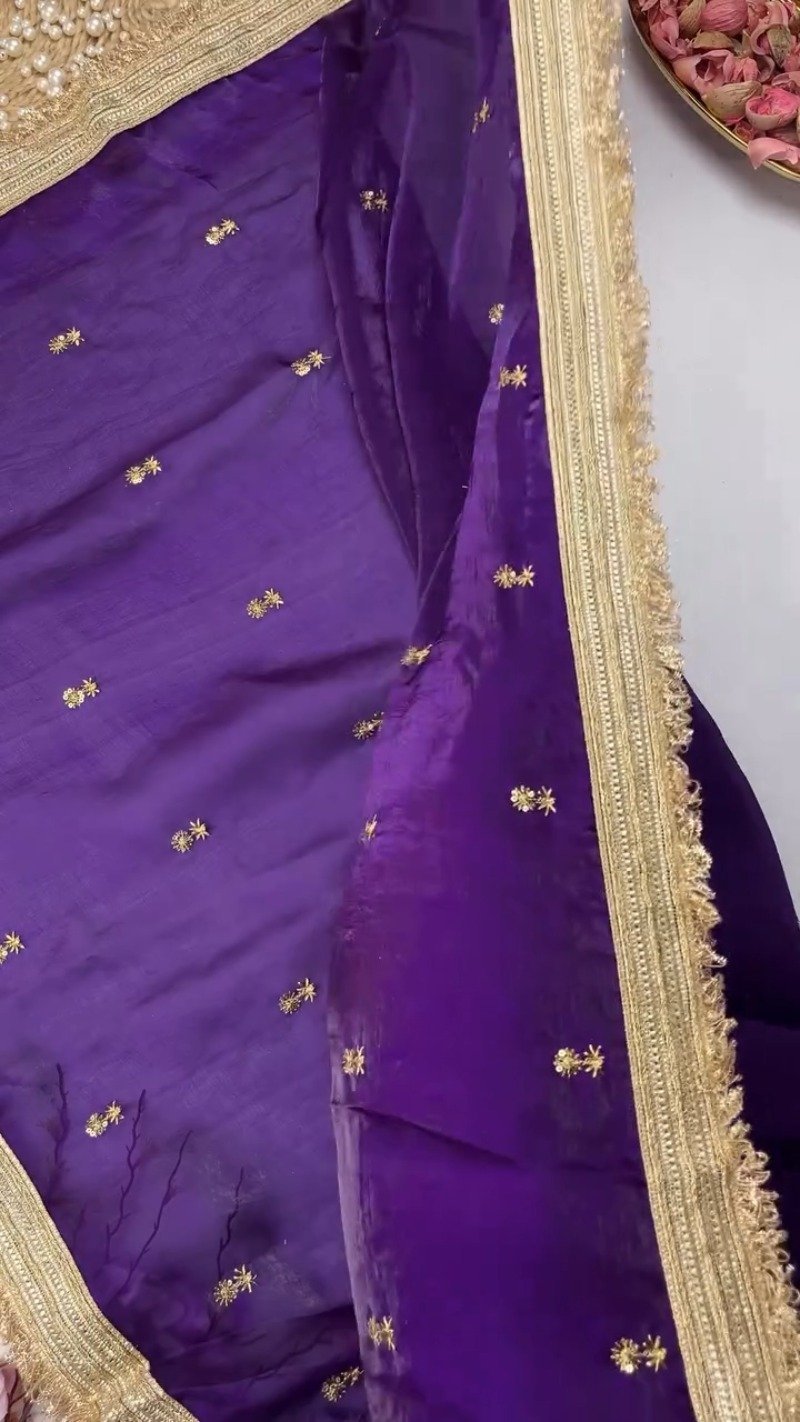 Opulent Lustre Ethnic Drape with Gota-Patti Trims – Available in Royal Blue, Imperial Purple, Sage Green & Rose Pink - Image 2