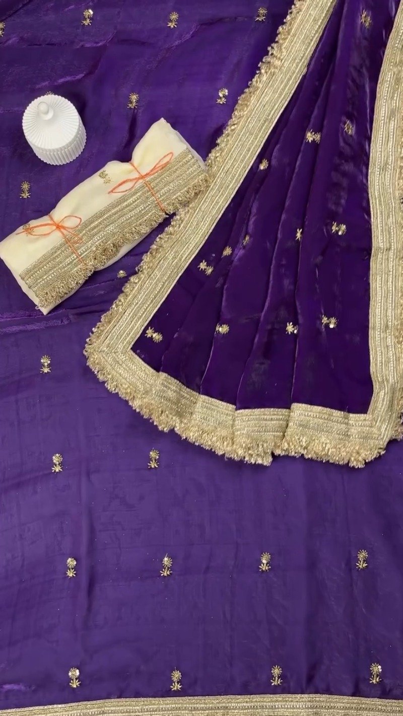 Opulent Lustre Ethnic Drape with Gota-Patti Trims – Available in Royal Blue, Imperial Purple, Sage Green & Rose Pink - Image 3