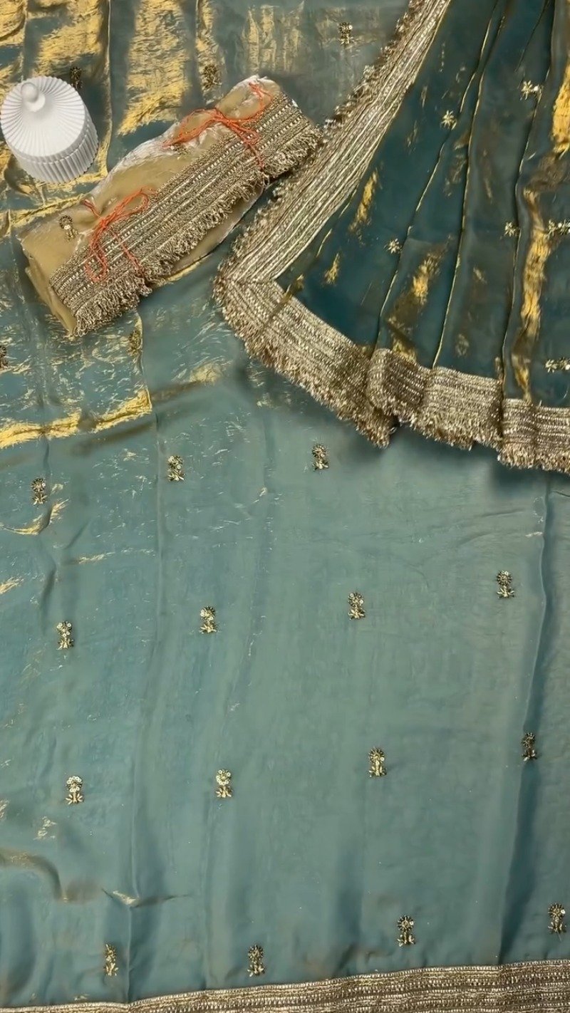 Opulent Lustre Ethnic Drape with Gota-Patti Trims – Available in Royal Blue, Imperial Purple, Sage Green & Rose Pink - Image 4