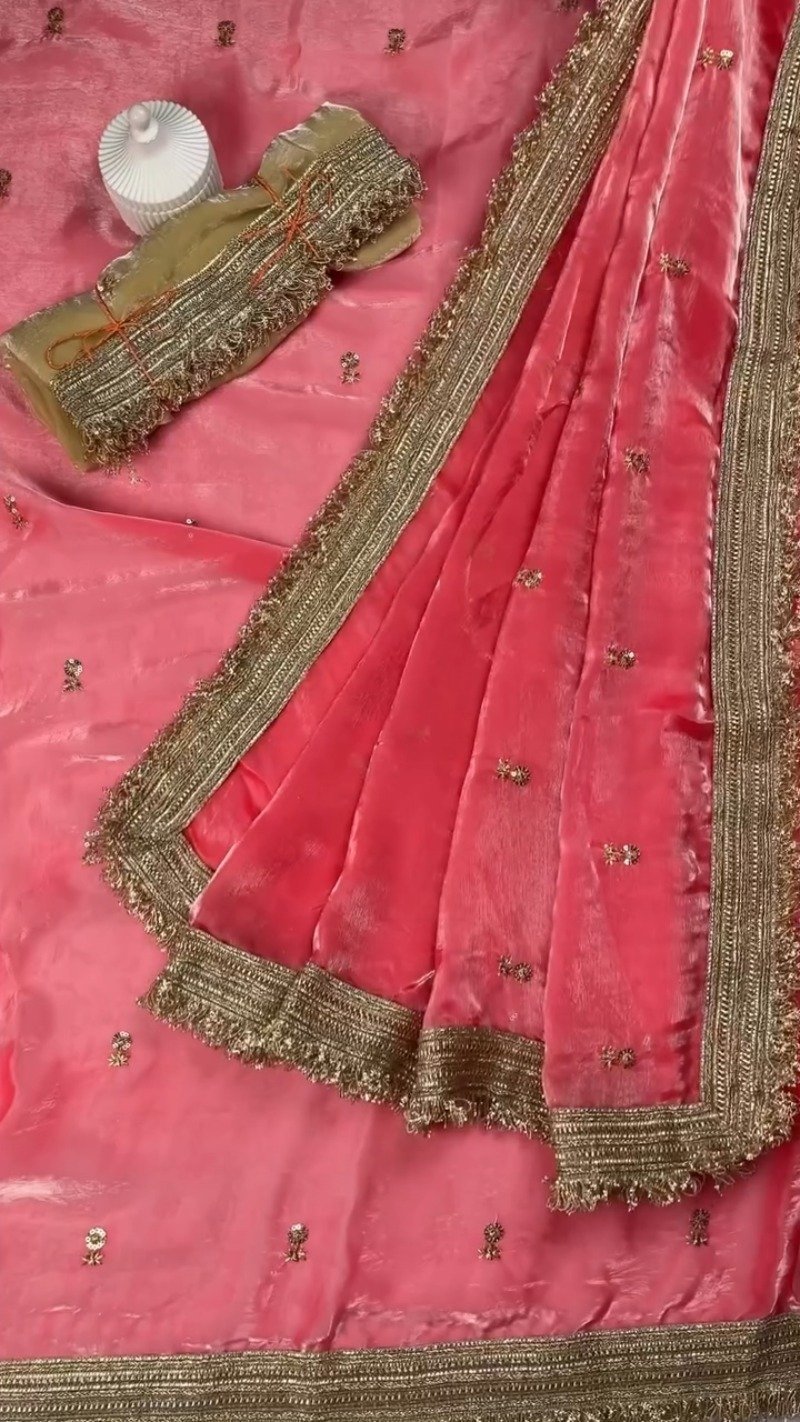 Opulent Lustre Ethnic Drape with Gota-Patti Trims – Available in Royal Blue, Imperial Purple, Sage Green & Rose Pink - Image 5