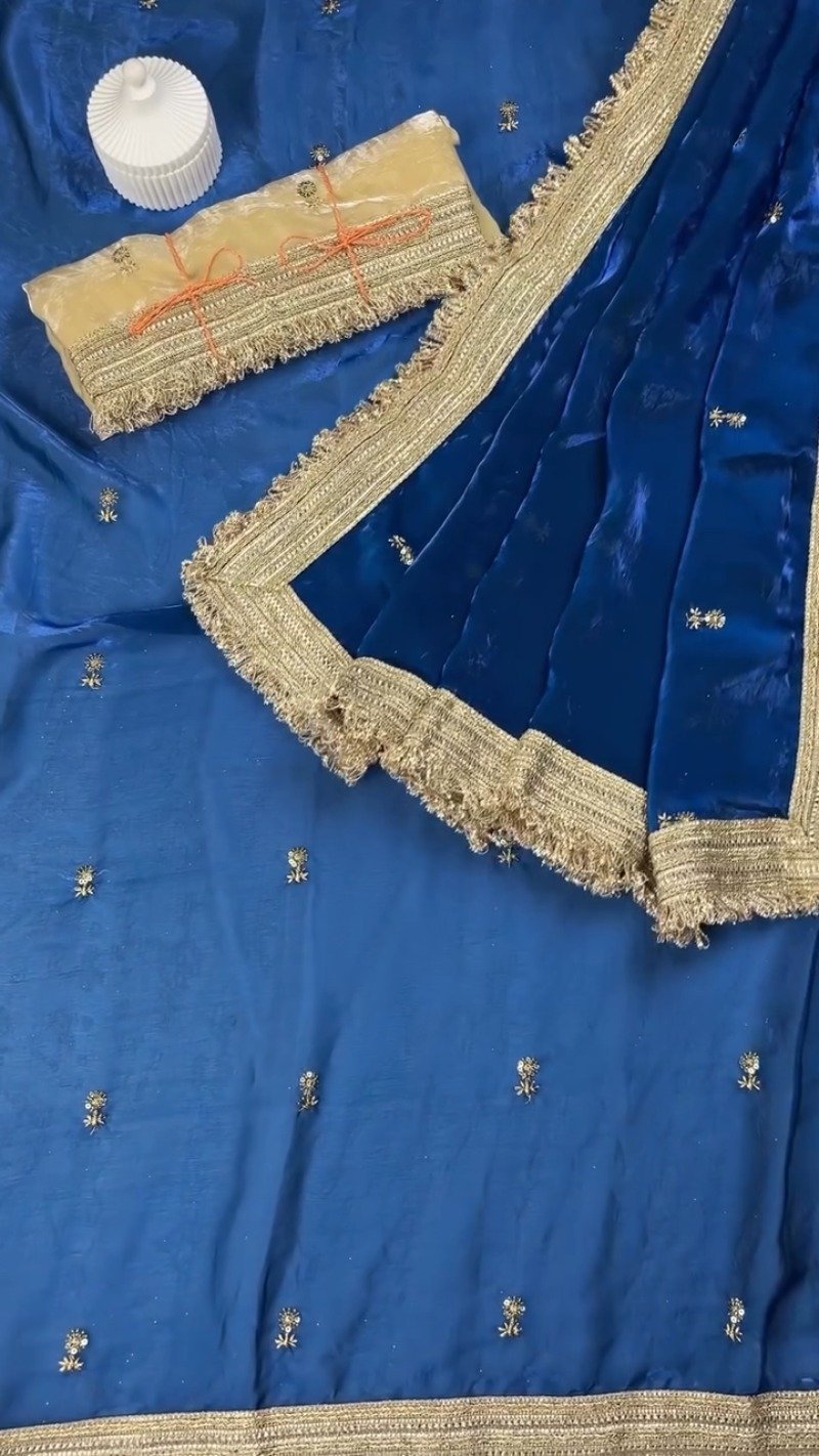 Opulent Lustre Ethnic Drape with Gota-Patti Trims – Available in Royal Blue, Imperial Purple, Sage Green & Rose Pink - Image 6