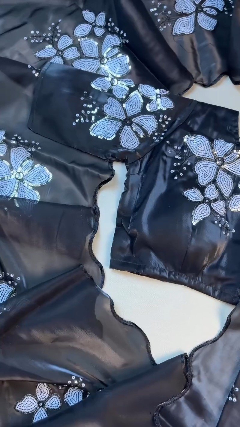 Midnight Bloom Sequin-Embellished Saree Set