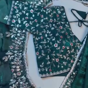 Midnight Emerald Embroidered Silk Blouse – A Timeless Ethnic Essential