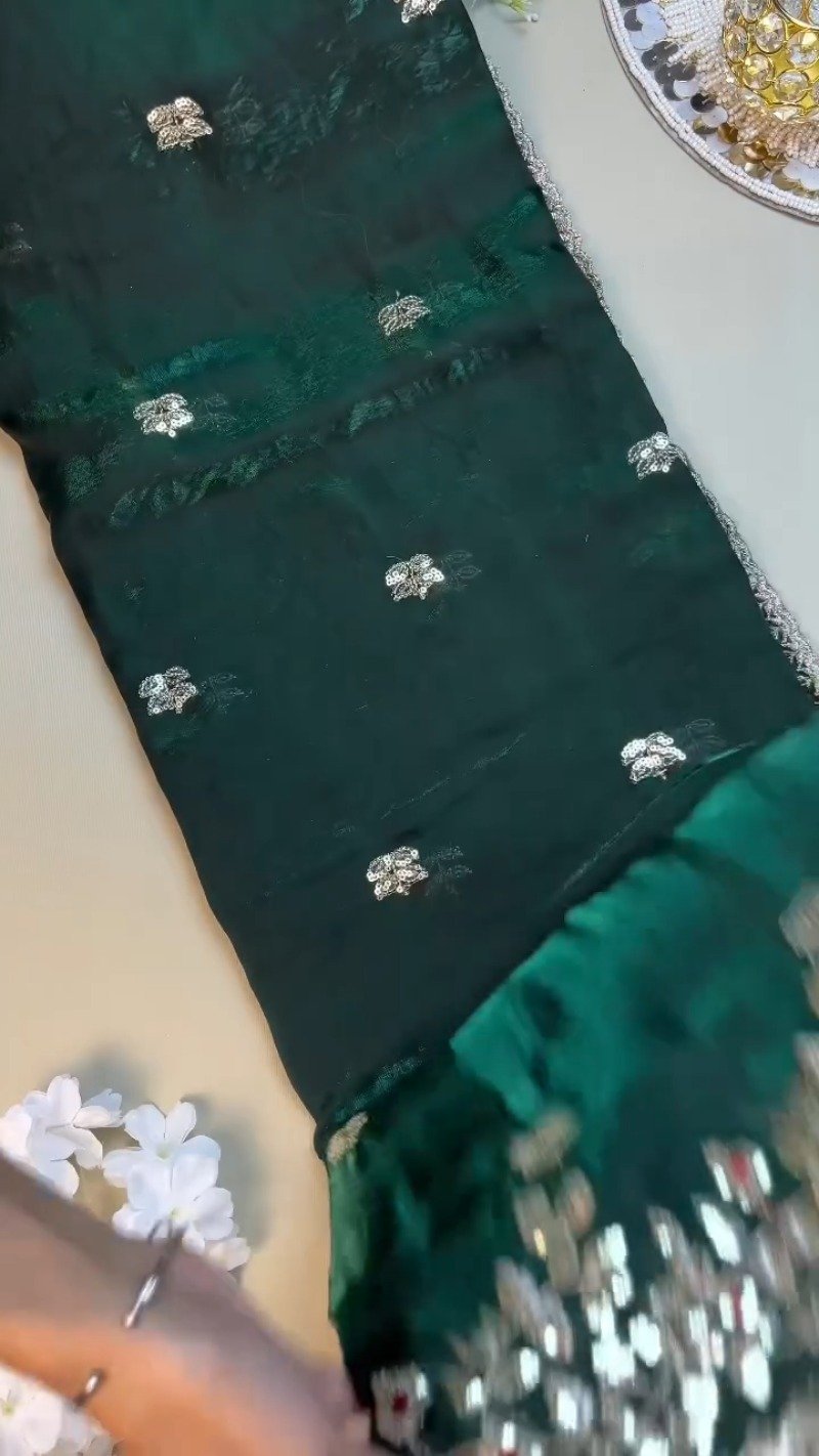 Midnight Emerald Embroidered Silk Blouse – A Timeless Ethnic Essential - Image 5